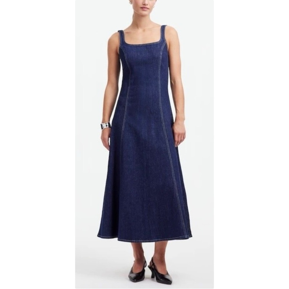 Alexa Chung x Madewell Limited Edition Dark Wash Blue Denim Tank Midi Dress sz 4 - Picture 2 of 13